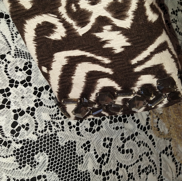 Louis Dell Olio brown cream skirt set bohemian beaded collar and cuffs vintage - Picture 4 of 8